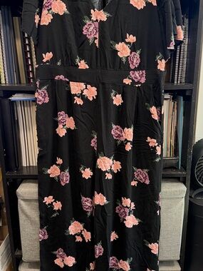 torrid Black pantsuit with Pink & Purple Floral Print
